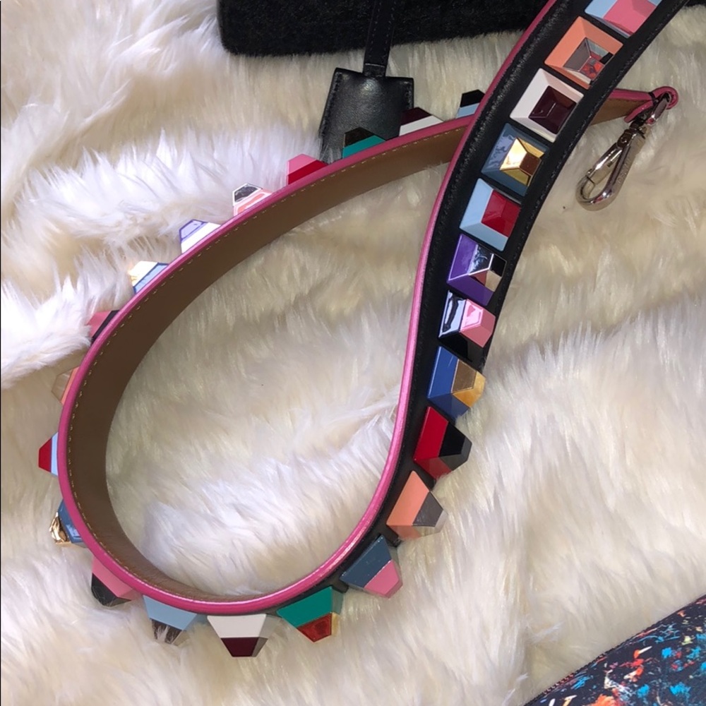 Calfskin Studded Strap Black Brownie Multicolor